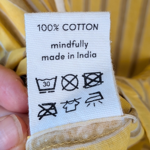 NYMANE Utility Striped Shirt Button Up Long Sleeve Tie Belt Yellow L - Picture 6 of 6